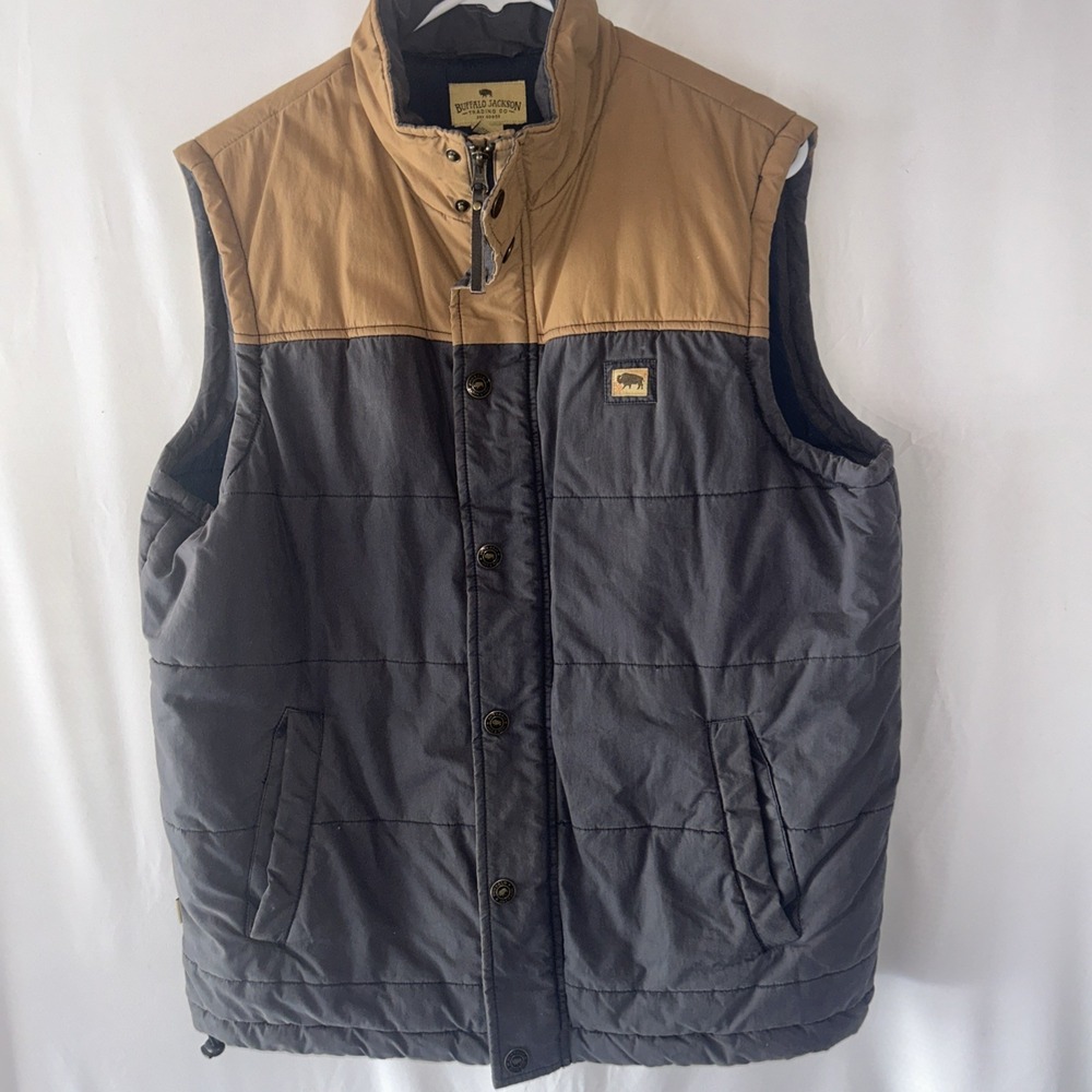 Buffalo Jackson Trading Company Blue Tan Brown Corduroy Puffer Vest Mens Medium